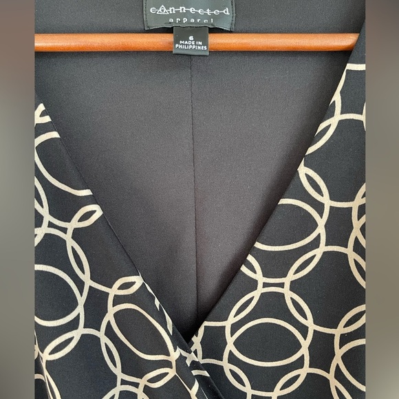 🔥🖤Connected Apparel size 6 black/tan faux wrap dress with cinched waist. NICE - Picture 4 of 7